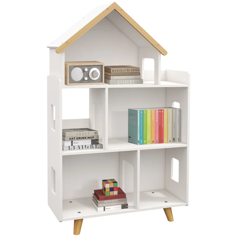 EasycomfortZONEKIZ Libreria per Bambini 3-6 Anni a 3 Livelli per Libri e Giochi, in MDF e Legno di Pino, 65x25x108.5 cm, Bianco