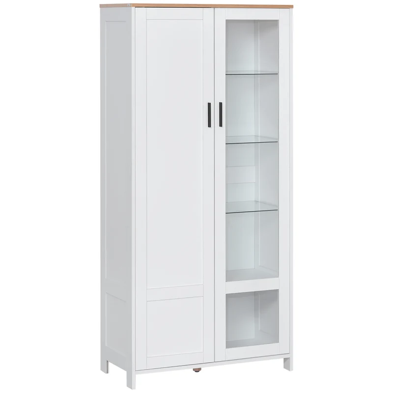 Easycomfort Credenza Moderna a 2 Ante con Mensole Regolabili in Legno e Vetro, 76x36x160cm, Bianco