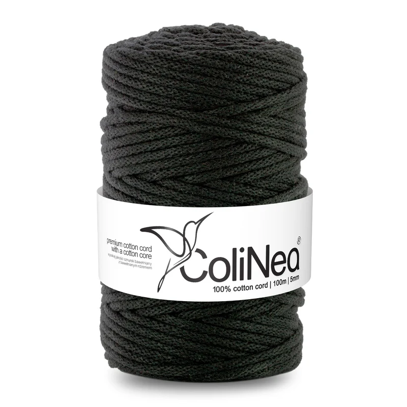 ColiNea, cordino in cotone con anima in cotone, intrecciato, 5 mm, 100 m, nero