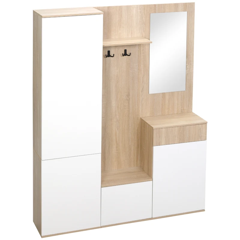 Easycomfort Mobile da Ingresso 4 in 1 in Truciolato con Specchio, Ganci e Ripiani Regolabili Interni, 145x29x184 cm