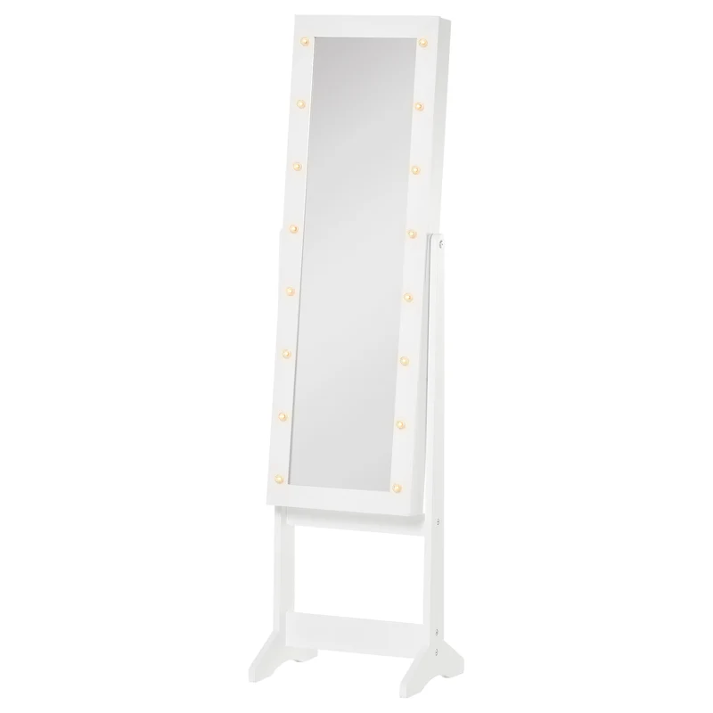 Easycomfort Armadietto Portagioie con Specchio Regolabile e Luci LED Bianco Caldo, 36x30x136 cm