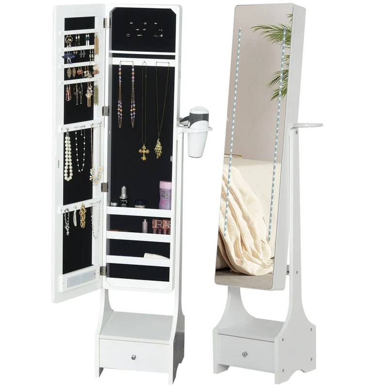Easycomfort Armadio Portagioie con Specchio e Luci a LED Regolabili con Interruttore Touch, per Bracciali, Orecchini e Anelli