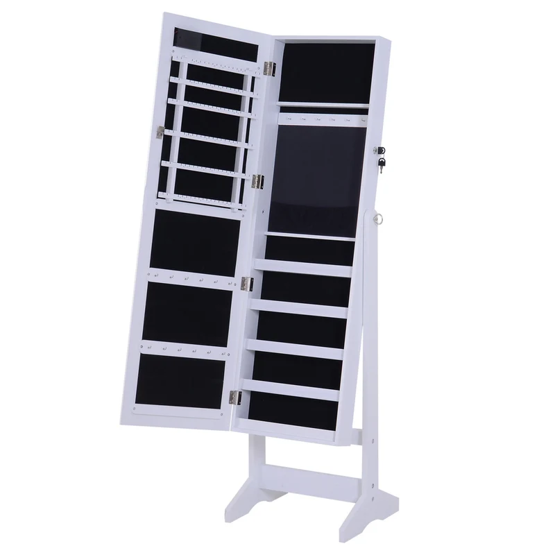 Easycomfort Armadio Portagioielli Portagioie Specchio Regolabile 20 Luci LED, Legno, Bianco, 40x37x146 cm