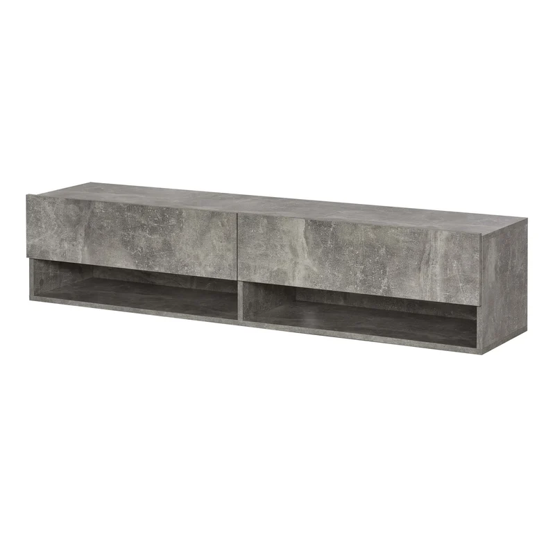 Easycomfort Mobile Porta TV Sospeso con 4 Vani e 2 Ante a Ribalta, Consolle per TV fino 60''e Fori per Cavi, Grigio, 140x32x31cm