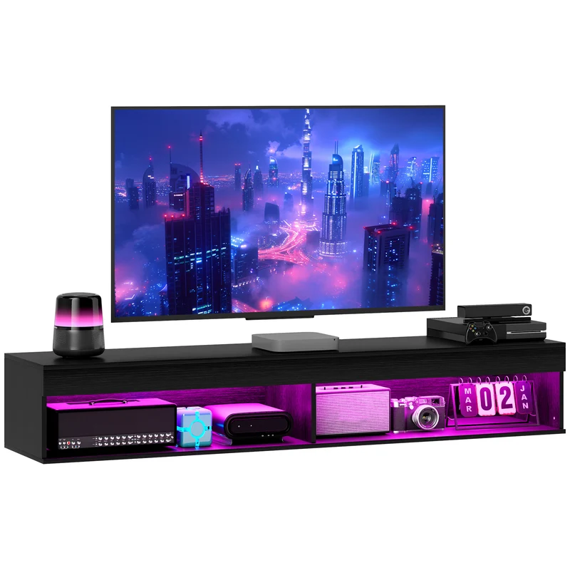 EasyComfort Mobile Porta TV fino 75" Sospeso con Luci LED 16 Colori e Telecomando, 180x40x30cm, Nero