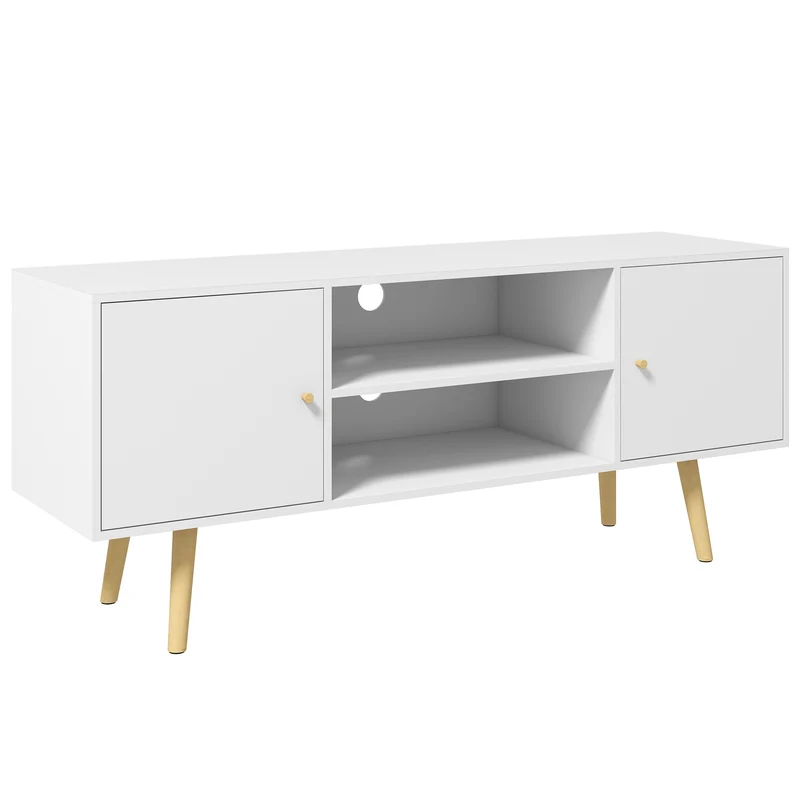 EasyComfort Mobile TV 55" max con 2 Armadietti e 2 Ripiani Aperti, in Legno e Truciolato, 120x34x50 cm, Bianco