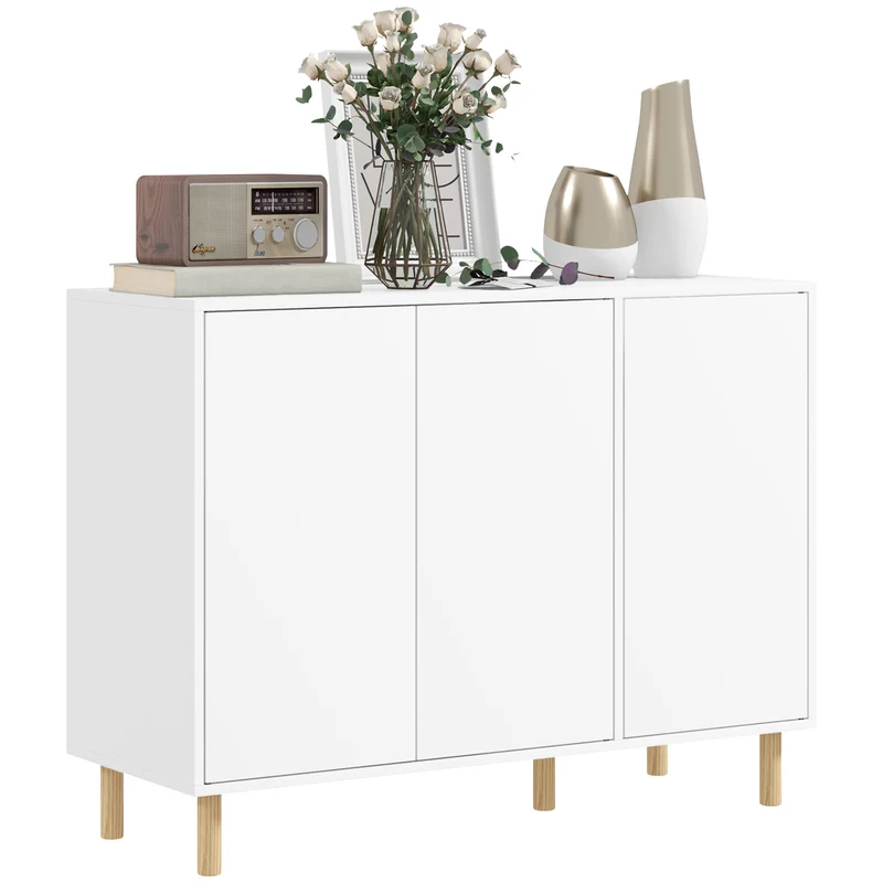 EasyComfort Credenza Moderna con 2 Armadietti a 3 Ripiani in Legno, 107x40x80 cm, Bianco