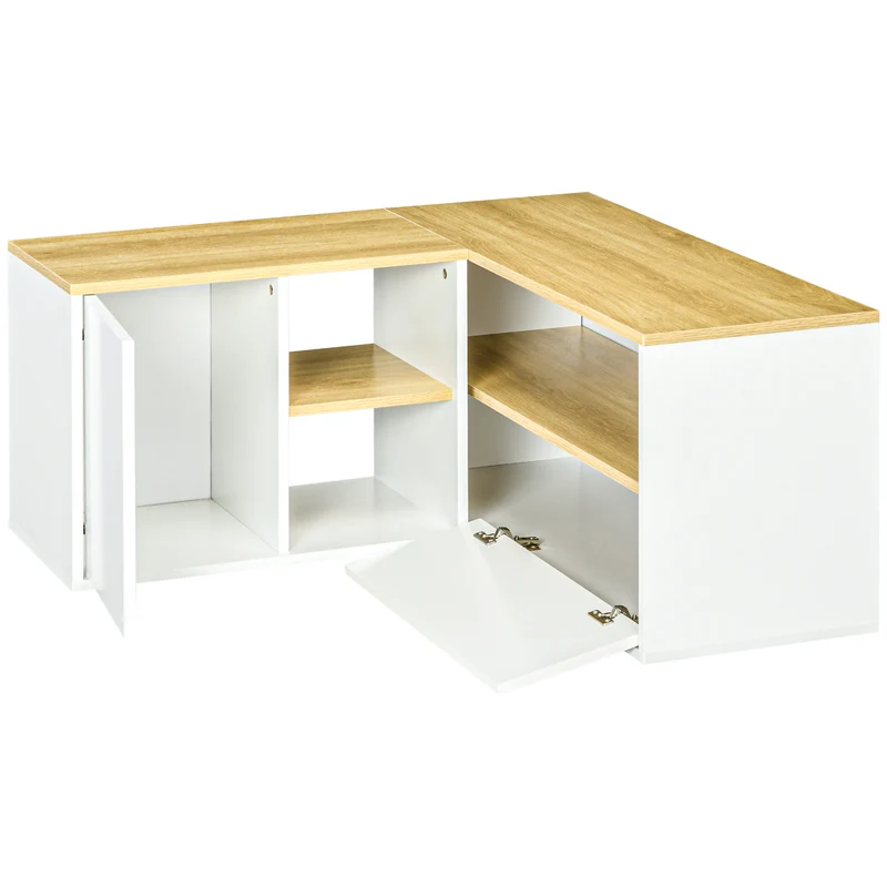 Easycomfort Mobile TV a L per TV da 40" con 3 Ripiani Aperti e 2 Armadietti, in Truciolato, 90x90x45 cm