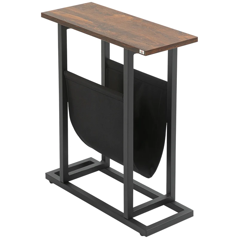 Easycomfort Tavolino da Salotto in Truciolato e Acciaio con Borsa Portaoggetti in Tessuto Oxford, 49x19x55 cm, Marrone e Nero