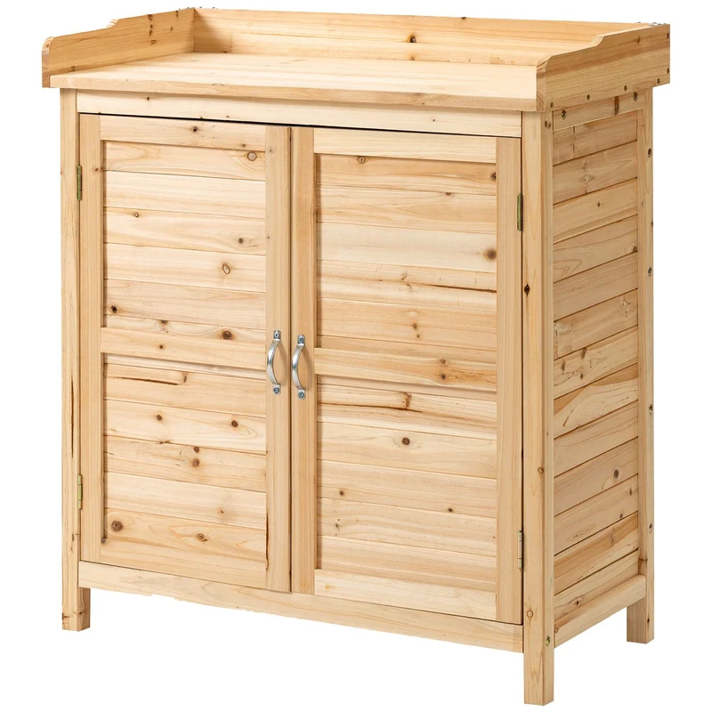 Easycomfort Armadietto da Esterno a 2 Ripiani in Legno di Abete con Design Rialzato e 2 Ante, 83x40x92 cm