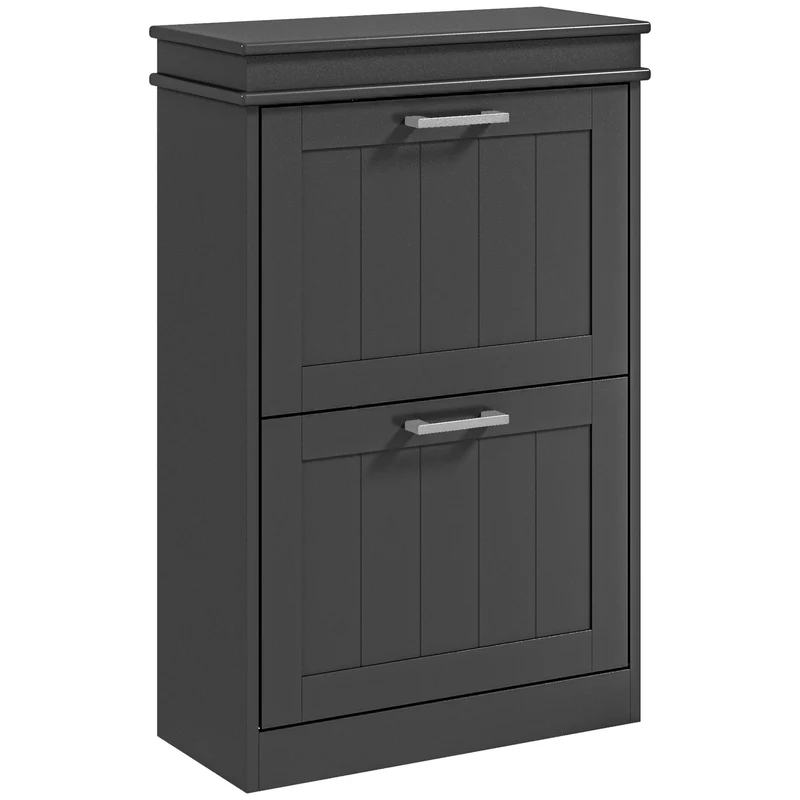 EasyComfort Scarpiera Moderna con 2 Cassetti Ribaltabili per 10 Paia di Scarpe e Ripiano Regolabile, 54x24x82.5cm, Nero
