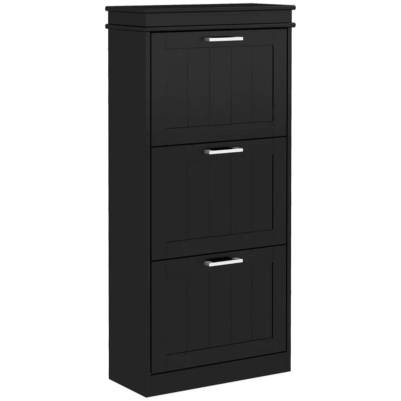EasyComfort Scarpiera Moderna con 3 Cassetti Ribaltabili per 15 Paia di Scarpe e Ripiano Regolabile, 54x24x117.5cm, Nero