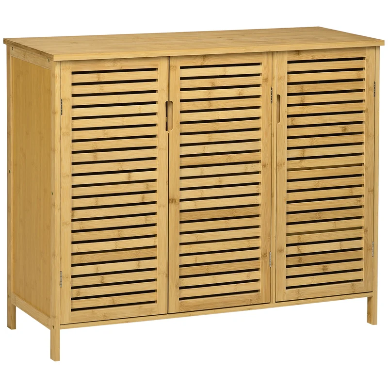 EasyComfort Mobile Scarpiera a 8 Ripiani su 3 Livelli con Maniglie, in Bambù, 100x35x80 cm, color Legno