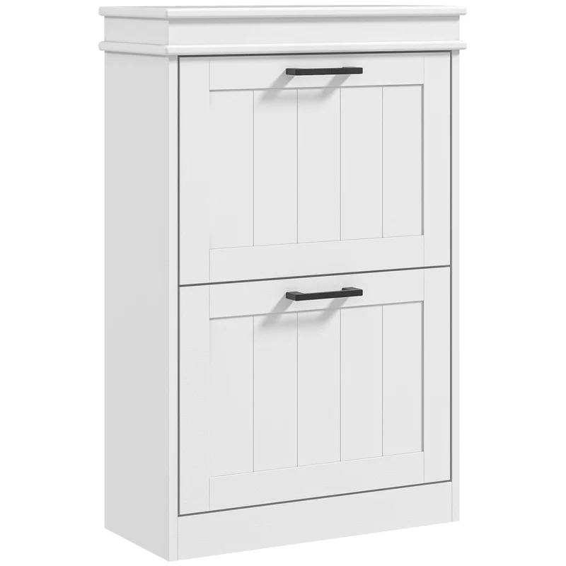 EasyComfort Scarpiera Moderna con 2 Cassetti Ribaltabili per 10 Paia di Scarpe e Ripiano Regolabile, 54x24x82.5cm, Bianco