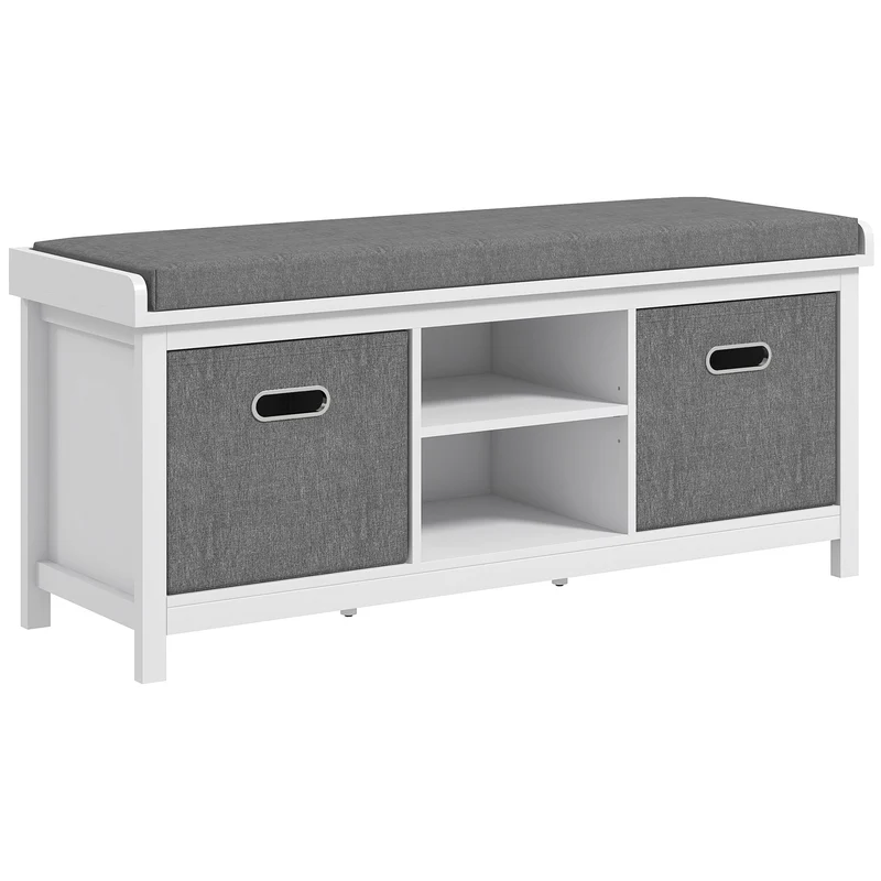 EasyComfort Panca Scarpiera con Ripiano Regolabile a 3 Livelli e 2 Cassetti, in Truciolato, 105x35x47 cm, Bianca e Grigia