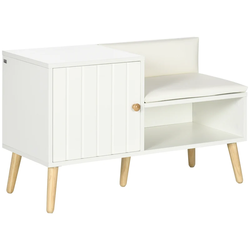 EasyComfort Scarpiera da Ingresso con Seduta Imbottita e Armadietto per 4 Paia di Scarpe, 80x33x49cm, Bianco