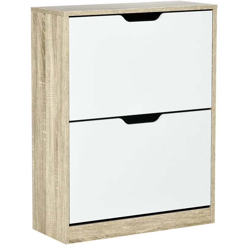 EasyComfort Scarpiera Salvaspazio Slim a 2 Cassetti per 8 Paia di Scarpe 62.5x26x81 cm, Legno e Bianco