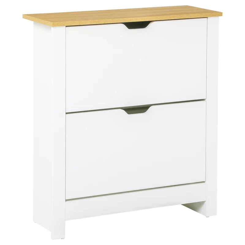 EasyComfort Scarpiera Moderna per 12 Paia Max con 2 Cassetti Regolabili e Rimovibili, in Legno, 72x26x80 cm, Bianco