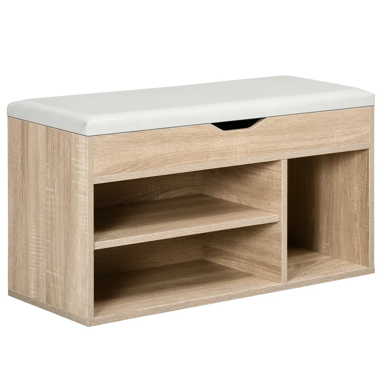 EasyComfort Armadio scarpiera Salvaspazio con 2 Ripiani Aperti e Spazio a Scomparsa, Scarpiera moderna con comodo cuscino, in Legno e PU| Aosom Italy