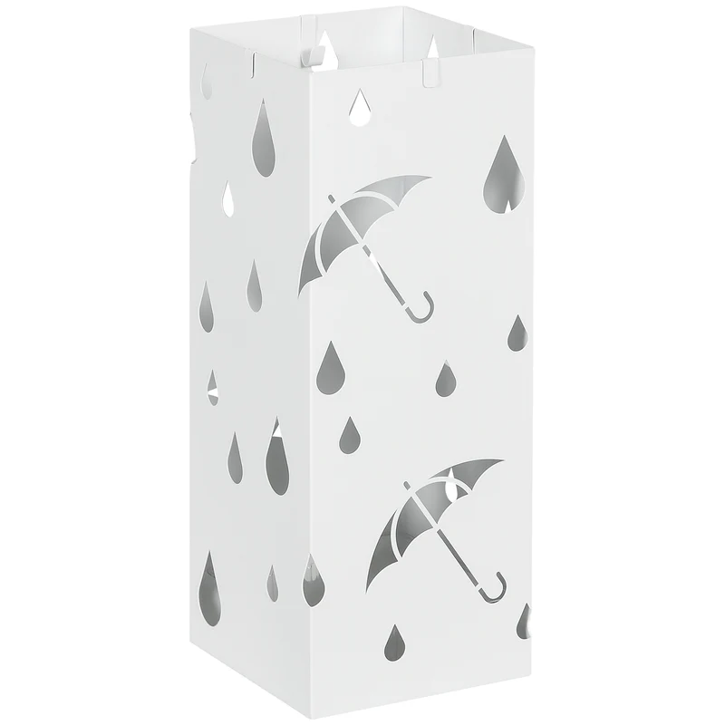 EasyComfort Portaombrelli in Metallo con 4 Ganci e Vaschetta Raccogligocce, 15.5x15.5x41cm, Bianco