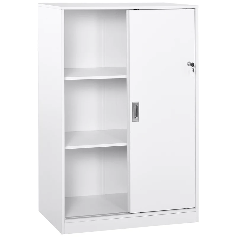 EasyComfort Armadietto da Ufficio a 3 Ripiani con 2 Chiavi di Sicurezza, in Truciolato, 80x40x120 cm, Bianco