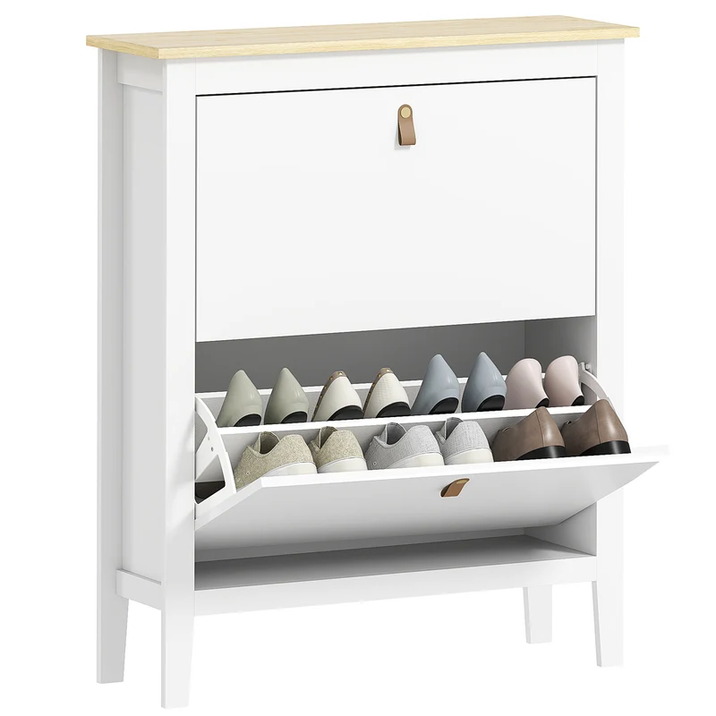 EasyComfort Scarpiera Slim 2 Cassetti per 14 Paia di Scarpe Taglia EU44 e Ripiani Regolabili, 80x24x95.5cm, Bianco