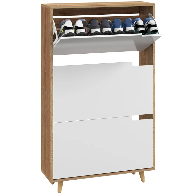EasyComfort Scarpiera Salvaspazio a 3 Cassetti con Ripiano Regolabile per 18-24 Paia di Scarpe, 72x24x119cm, Bianco