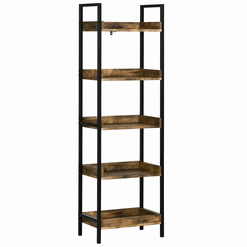 Easycomfort Libreria Stile Industriale a 5 Ripiani in Legno e Metallo, 48x30x155cm, Marrone Rustico
