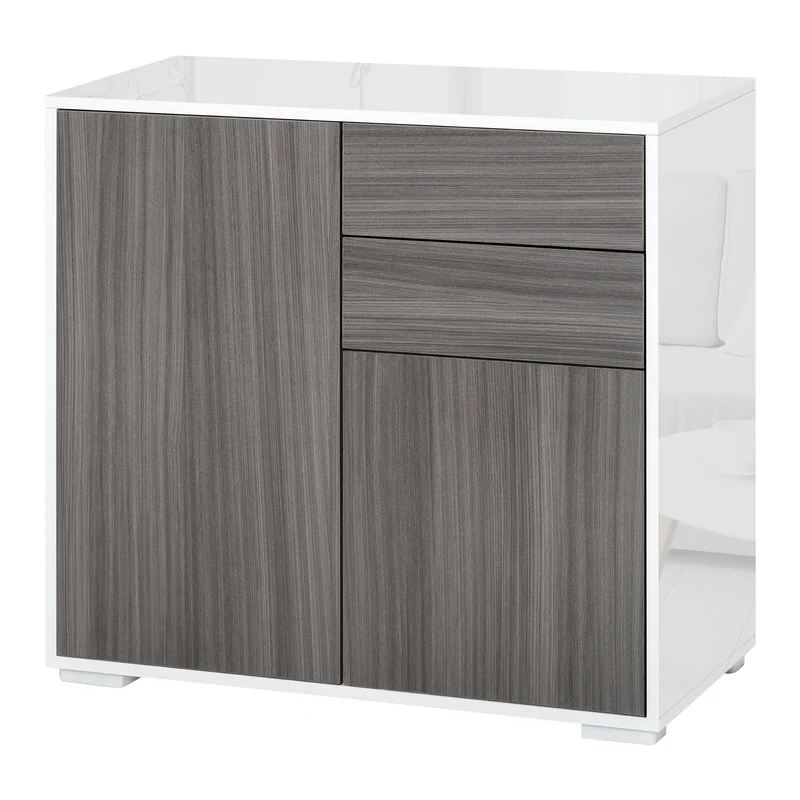 Easycomfort Mobiletto 2 Cassetti e 2 Ante, Apertura a Pressione, Mobile con 2 Cassetti e 2 Ante per Casa e Ufficio, 79x36x74cm, Grigio Chiaro e Bianco