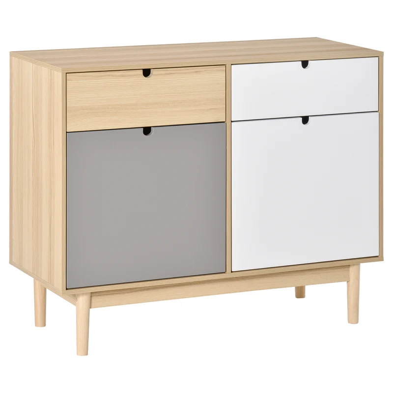 Easycomfort Mobiletto Multiuso Stile Nordico, Armadietto Due Ante con Cassetti per Cucina e Ingresso, 100x40x79.5cm, Multicolore