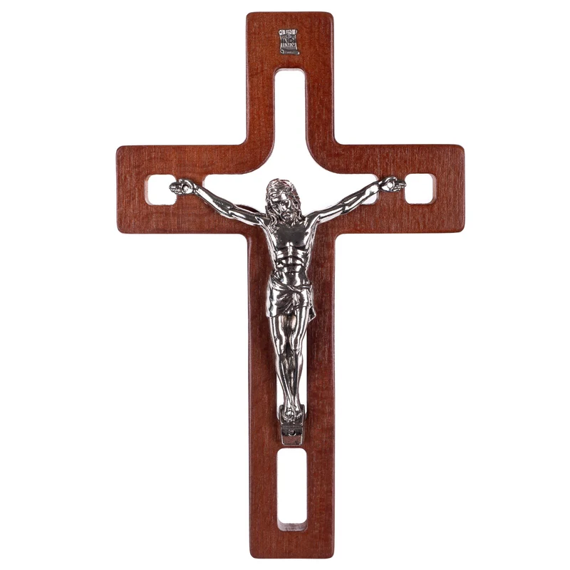 Croce moderna da parete Crice in legno di faggio, colore naturale marrone 18x12x1,4cm