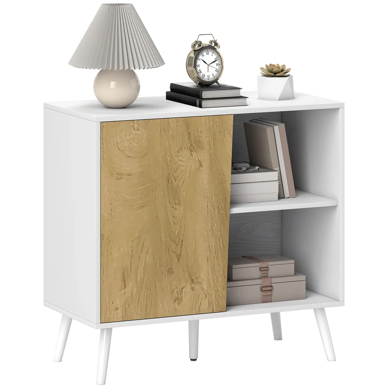 EasyComfort Credenza Moderna con Armadietto e Vano Portaoggetti, in Legno, 80x39x76 cm, Bianco