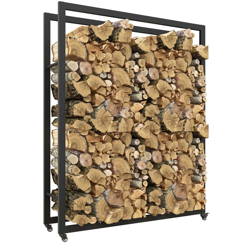 EasyComfort Portalegna da Esterno e Interno con Ruote, Legnaia in Acciaio con Capacità 0.43m³, 120x32x151cm, Nero
