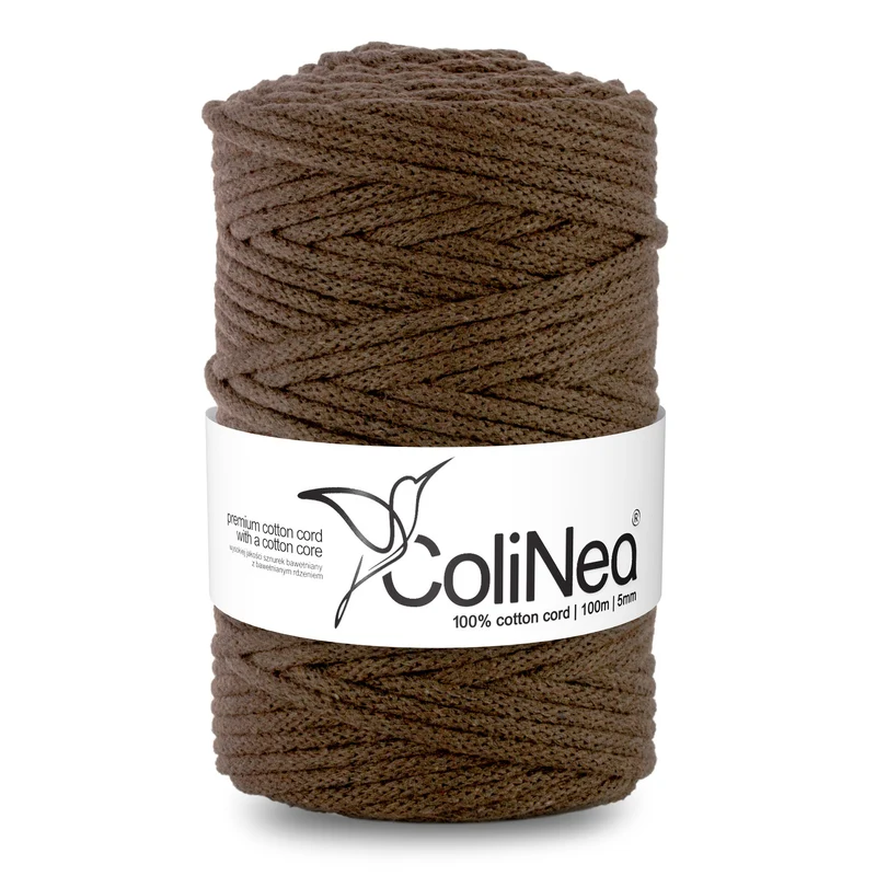 ColiNea, cordoncino in cotone con anima in cotone, intrecciato, 5mm, 100m, marrone