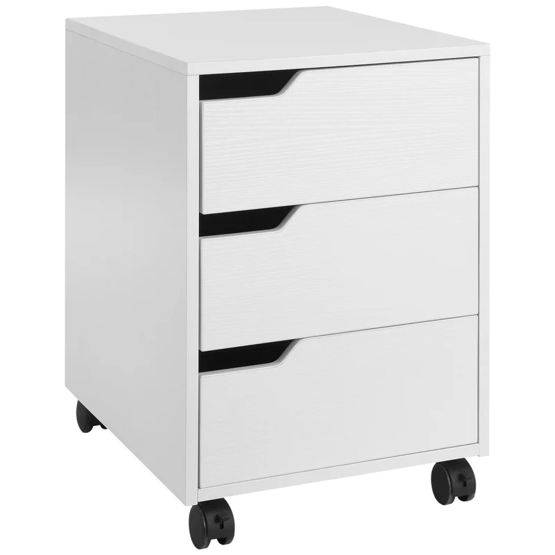 EasyComfort Cassettiera da Ufficio a 3 Cassetti con Maniglie a Scomparsa, in Legno e Metallo, 40x50x57.5 cm, Bianco