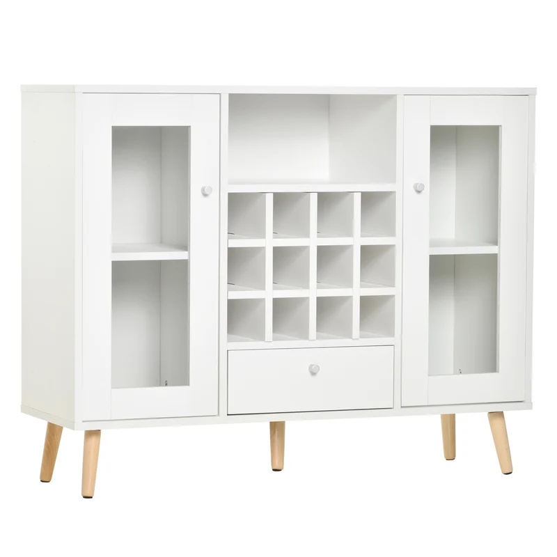 Easycomfort Credenza Moderna da Cucina con Cantinetta Vini 12 Bottiglie, Cassetto e Armadietti in Legno 100x33x80cm Bianco