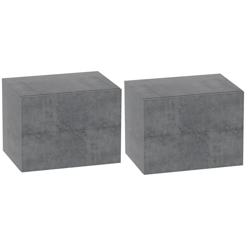 EasyComfort Set di 2 Comodini Sospesi con 2 Cassetti Moderni e Salvaspazio, 40x29x30 cm, Grigio Cemento