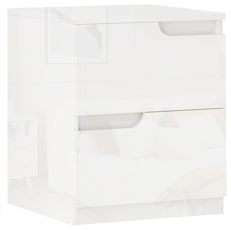 EasyComfort Comodino Moderno in Legno con 2 Cassetti e Design Lucido, 40x40x48 cm, Bianco