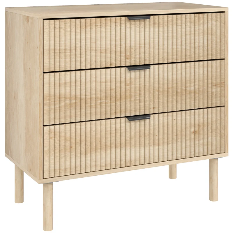 EasyComfort Cassettiera 3 Cassetti in Legno per Camera e Ingresso Stile Nordico, 80x40x77.5 cm, Rovere