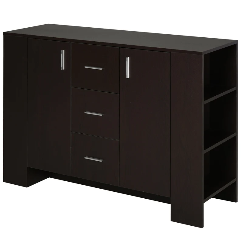 Easycomfort Credenza in Stile Classico per Sala da Pranzo con 2 Ante, 3 Cassetti e 3 Ripiani, in Legno Scuro, 120 x 38 x 84cm