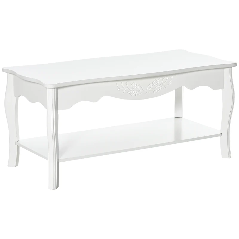 Easycomfort Tavolino da Salotto con Ampio Ripiano Portaoggetti Inferiore in Legno, 94x44x43cm, Bianco