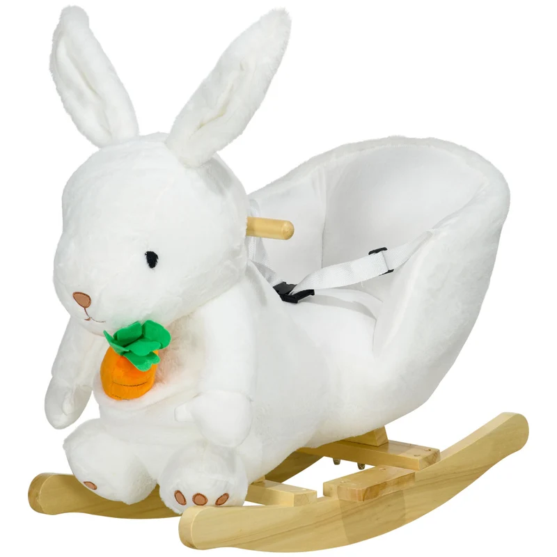 Easycomfort Animale a Dondolo a forma di Coniglio con Suoni e Cintura di Sicurezza, 60x33x50 cm, Bianco