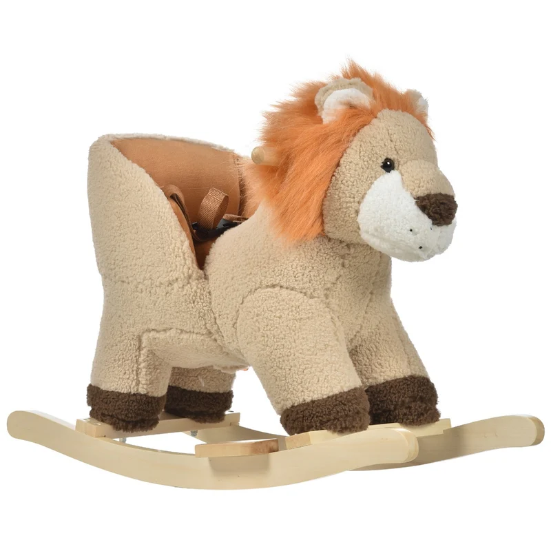 Easycomfort Dondolo Giocattolo a Forma di Leone per Bambini 18-36 Mesi, Ruggisce (3 Batterie Incluse), in Legno e Peluche