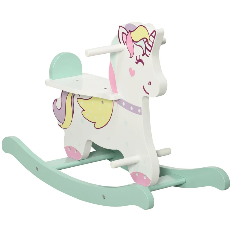 Easycomfort Cavallo a Dondolo per Bambini 1-3 Anni con Maniglie, Schienale e Pedali in MDF, 68L x 27P x 47.5A cm, Multicolore