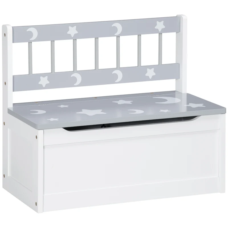 Easycomfort Cassapanca Moderna Portagiochi con Leva a Gas, in MDF e Legno di Pino, 60x30x50 cm, Bianco e Grigio