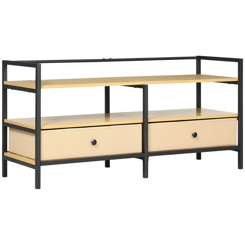Easycomfort Mobile TV max 50" in Truciolato e Acciaio con 2 Ripiani a 2 Livelli e 2 Cassetti, 120x40x59 cm