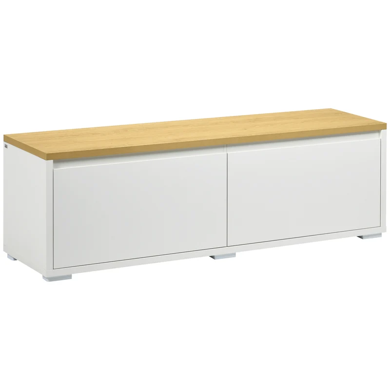 Easycomfort Mobile Porta TV fino a 65" con Armadietti e Ante a Ribalta in Truciolato, 140x37x45cm, Bianco e Color legno