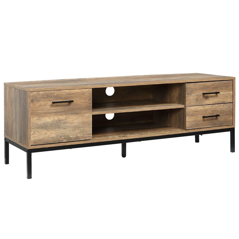 Easycomfort Mobile TV fino a 50" con un Armadietto e 2 Cassetti in Truciolato, 132x39x45.5cm, Caffè