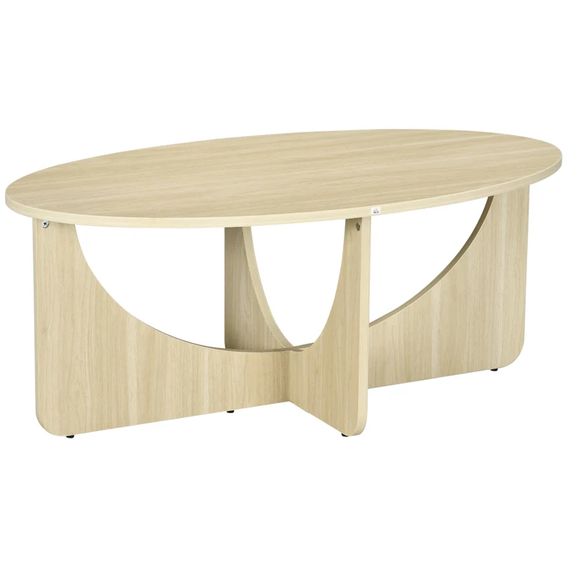 Easycomfort Tavolino da Salotto Ovale in Truciolato dallo Stile Moderno, 110x60x45cm, Color Rovere