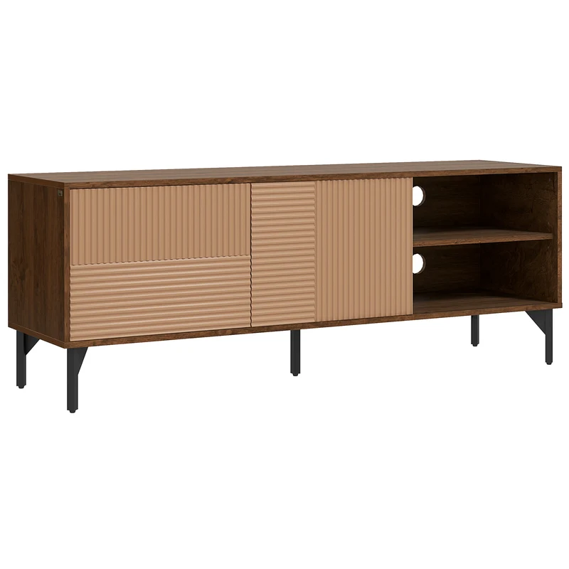 Easycomfort Mobile Porta TV fino 65" con 2 Armadietti e 2 Vani Aperti in Legno, 150x40x56cm, Marrone
